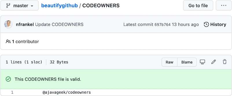 GitHub validates the CODEOWNERS file when you open it