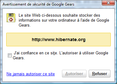 Authorization window for Gears