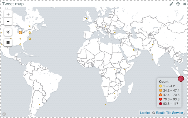 Localized map of tweets