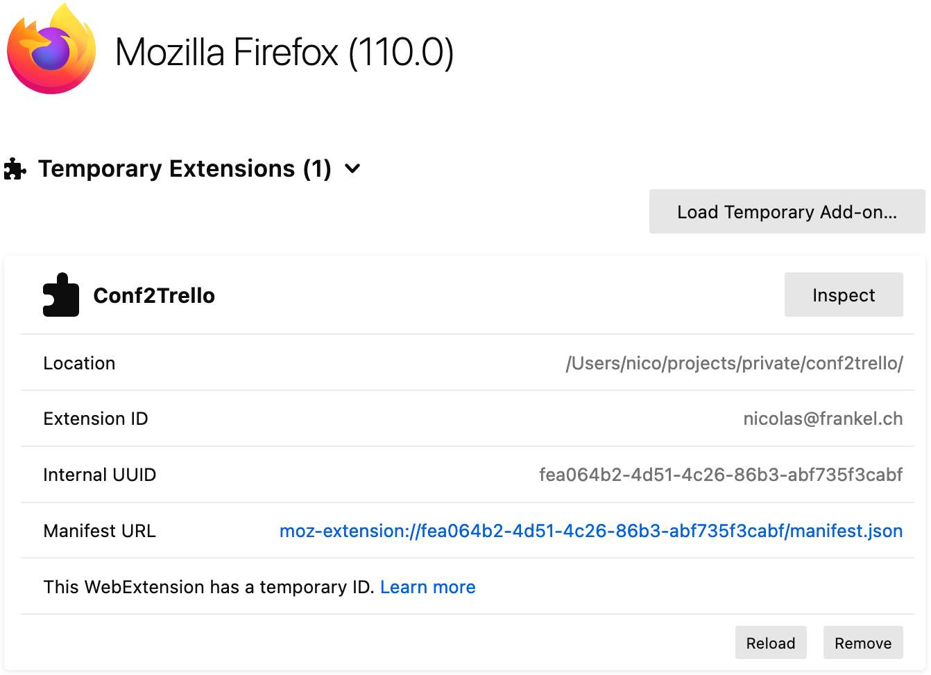 A new temporary Firefox extension loaded