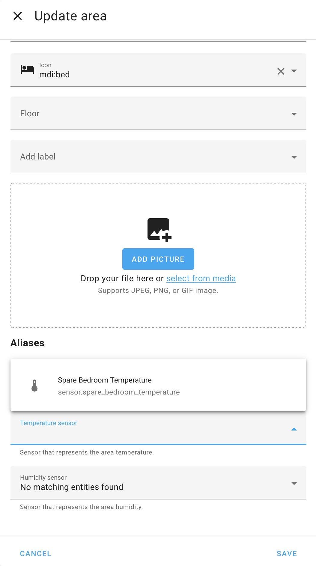 Choose the area’s newly-defined temperature sensor
