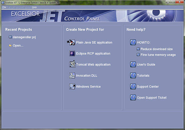 JET’s control panel screenshot