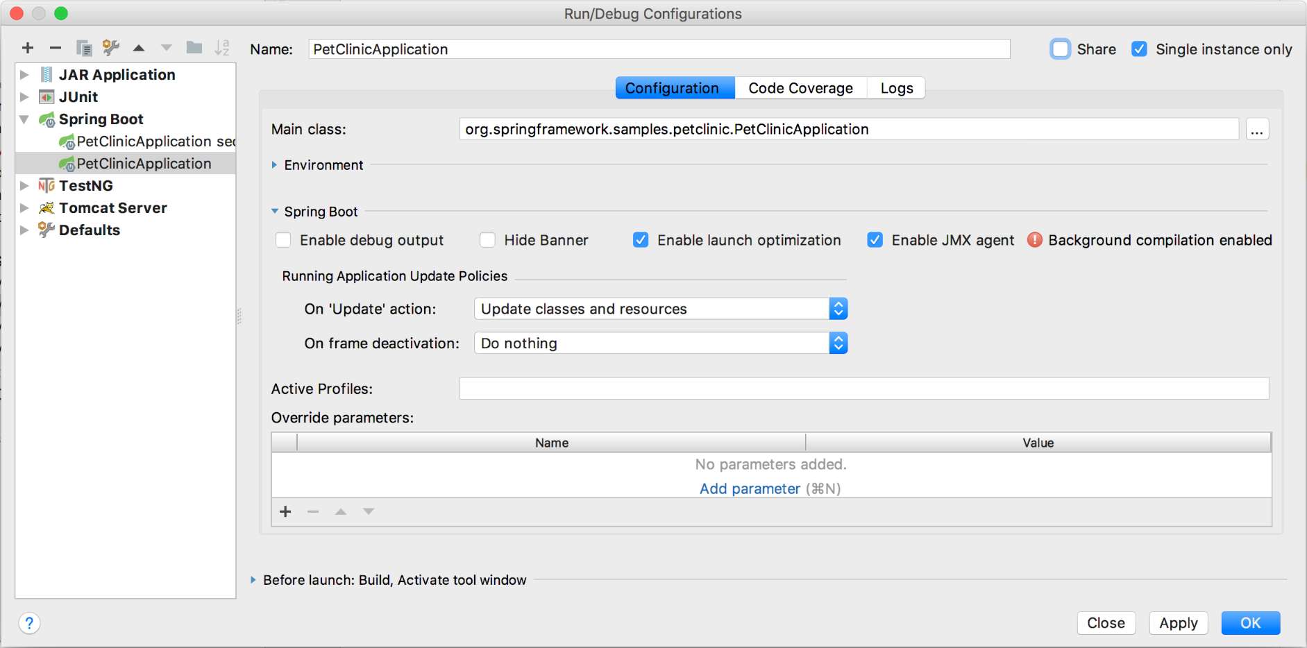 Run/debug Spring INTELLIJ. Spring.profiles.Active=Dev. TESTNG Run with parameters in idea. Spring Boot in Action.